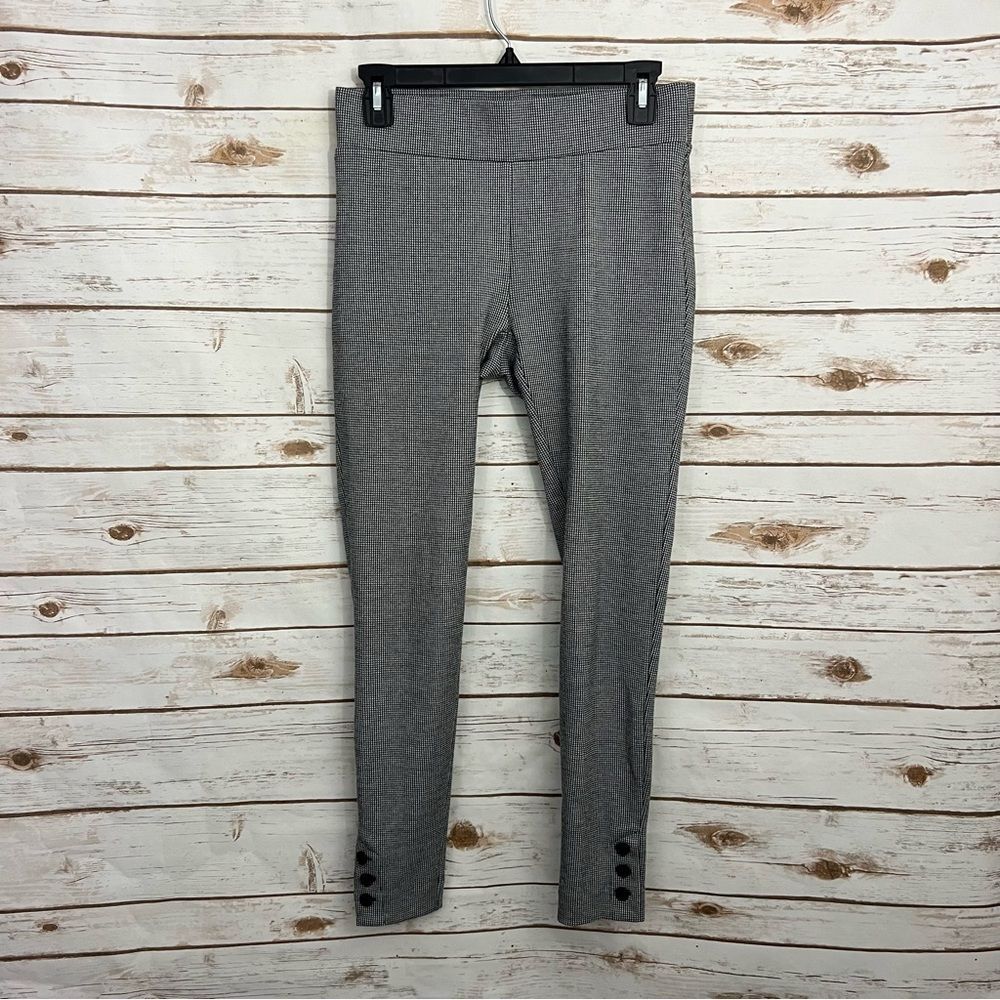 Loft Black White Micro Houndstooth Pull On Skinny Pants Button Ankle - Picture 1 of 7